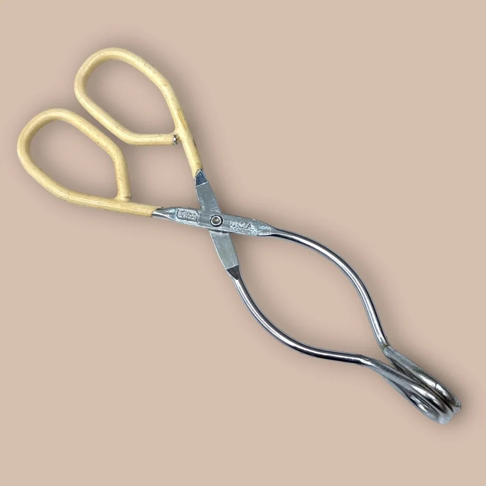 Vintage‎ EKCO USA Kitchen Tongs Set of 3 Metal Scissor Style Tongs Silver Cream